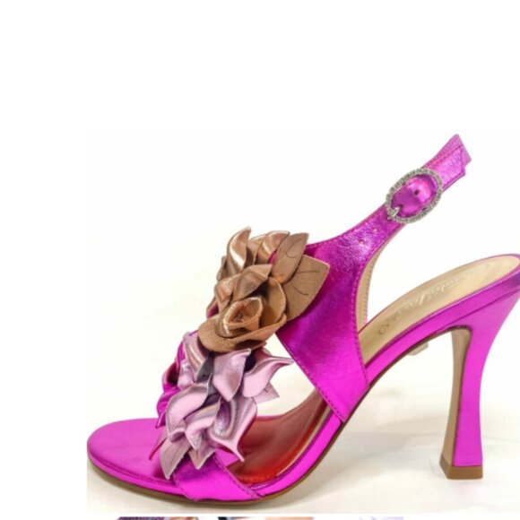 new CLAUDIA LISOTTA Metallic Pink Made In Brazil Leather Tabitha Heeled Sandals - Picture 13 of 14